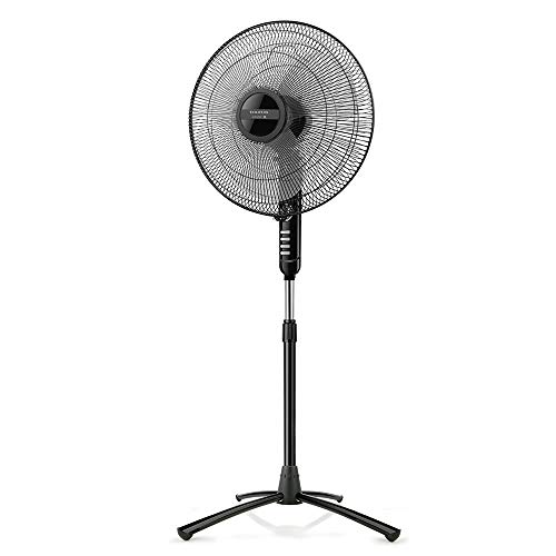 Taurus Bergen 16C Ventilador de pie giratorio, altura ajustable, sistema de oscilación, temporizador y 3 velocidades, 3 aspas de 40 cm de diámetro, negro, 51 Decibeles, Plastique