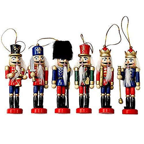 THE TWIDDLERS 6pcs Muñeco Tradicional Navideño Cascanueces de Madera - 6 Diseños Variados en Colores - Ideal para decoración de Navidad Fiestas