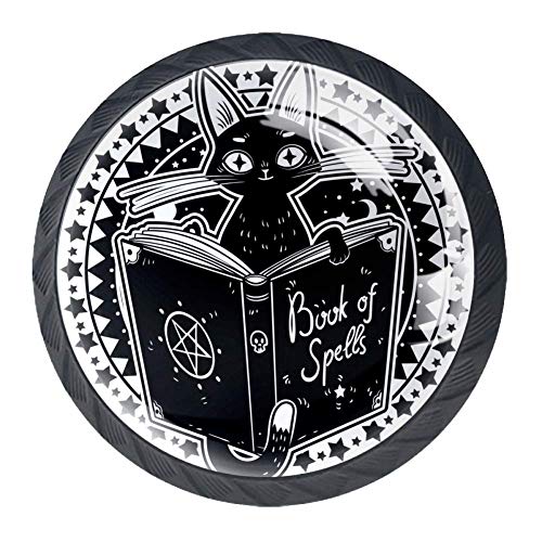 TIZORAX - Tiradores de cajón de cocina, diseño de gato bruja negro con libro de hechizos