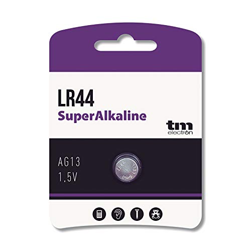 TM Electron LR44TME Pila superalcalina LR44 1.5V para Ideal para Relojes, linternas, calculadoras, Gafas 3D, etc /AG13 / GP76A / GP76AP / 76A