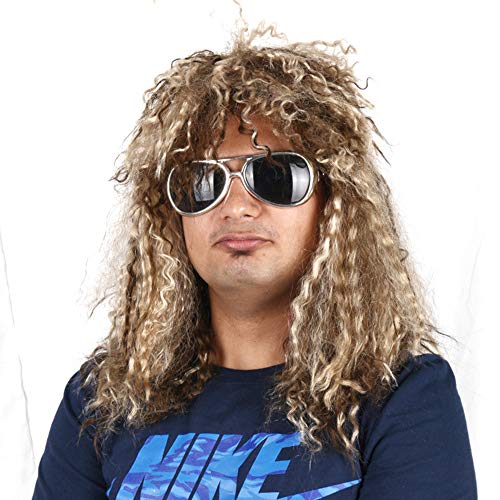 Traje de peluca rockero para hombre de los años 80 Peluca de heavy metal Bon Jovi Mullet Marrón Rubio Mujer