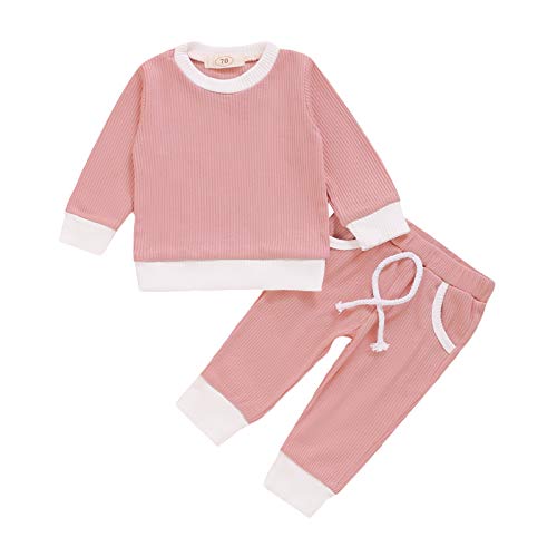 Trajes de niña pequeña Blusa de Manga Larga de Color sólido con Pantalones Casuales con Cordones, Conjuntos de Ropa de Dos Piezas