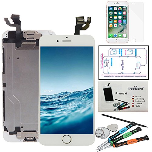 Trop Saint® Pantalla LCD Blanco para iPhone 6 Completa Premium Kit de reparación con Guía, Herramientas y Film Protector Pantalla