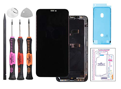 Trop Saint® Pantalla Negro OLED para iPhone XS MAX Completa - Kit de reparación con Superficie de Trabajo magnética, Herramientas y Pegatina Adhesiva Impermeable