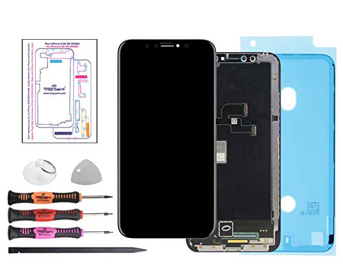 Trop Saint® Pantalla OLED para iPhone X Negro - Premium Kit de reparación con Herramientas y Pegatina Adhesiva Impermeable