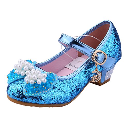 Tyidalin Niña Bailarina Zapatos de Tacón Disfraz de Princesa niña Princesa del Otoño de las Lentejuelas de Prinavera para 3 a 12 Años Azul 36