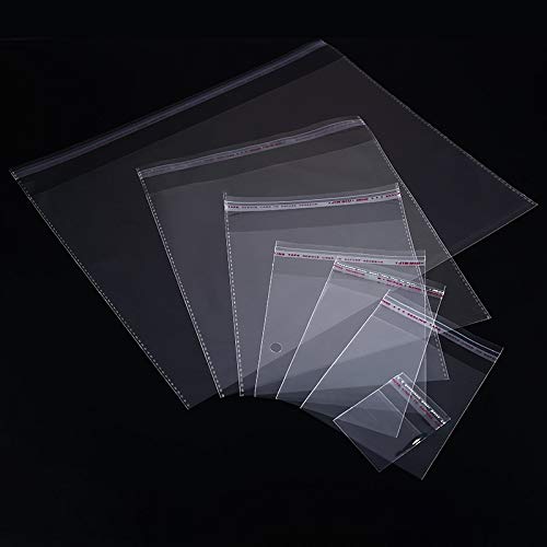 TZZD 200 bolsas de plástico selladas, autoadhesivas, transparentes, de 4 tamaños, para joyería de boda y abalorios (tamaño: 10 x 11,5 cm con 2,5 cm)
