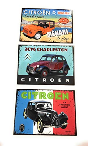 udc - Juego de 3 Placas de cartulina temática: Coches Vintage, Citroën, 2 CV6-12 x 17 cm