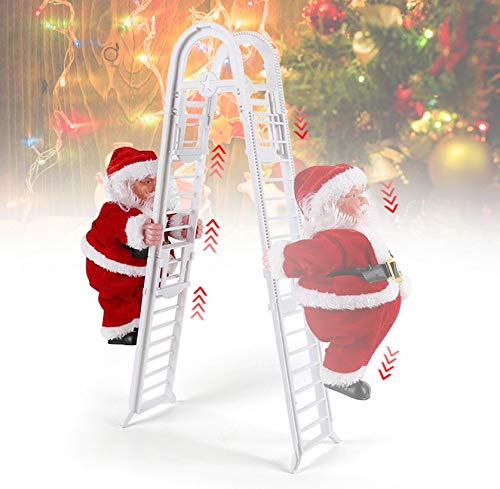 UMYMAYDO1 Figura de Papá Noel escalando con escalera eléctrica para Navidad, decoración de árbol de Navidad (escalera de dos vías)