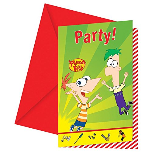 Unique Party 71397 - Invitaciones para fiestas de Disney Phineas y Ferb, paquete de 6