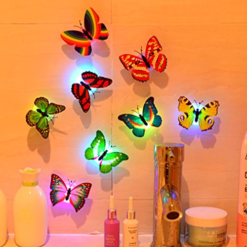 Uonlytech Luz Nocturna de Mariposa LED, Adhesivos de Pared de Mariposa con simulación 3D estéreo luz Decorativa de luz Nocturna para decoración de casa (12 Unidades, luz de Color)