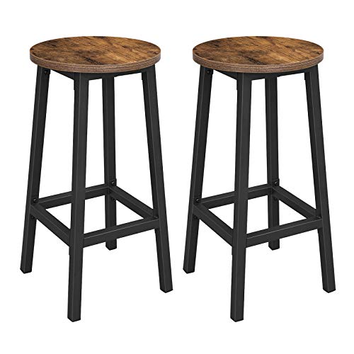 VASAGLE Juego de 2 Taburetes de Bar, Taburetes Altos de Cocina, Estructura de Acero, Altura de 65 cm, Fácil de Montar, Estilo Industrial, Marrón Rústico y Negro LBC32X VASAGLE Juego de 2 Taburetes de Bar, Taburetes Altos de Cocina, Estructura de Acero, Altura de 65 cm, Fácil de Montar, Estilo Industrial, Marrón Rústico y Negro LBC32X