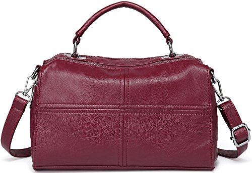 VASCHY Bolso Bandolera Mujer, Bolsa de Asa Superior Cuero Vegano Bolsos Mano Mujer Medio Bolso de Hombro para Escolares Trabajo Borgoña