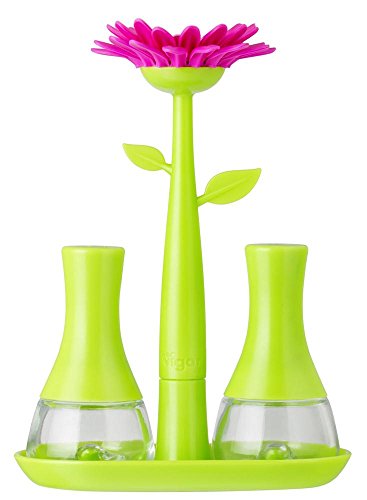 VIGAR Flower Power Set de Sal y Pimienta, Verde/Magenta, 14 X 7 X 19 Cm