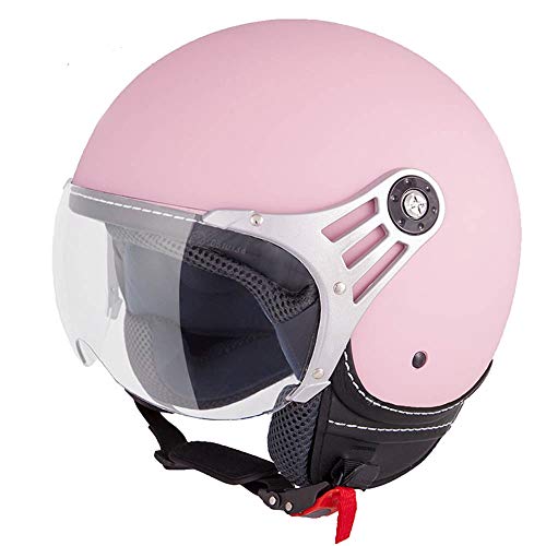 Vinz - Moderno casco tipo jet para motocicleta en rosa, tallas XS-XL | casco con visera | certificado ECE