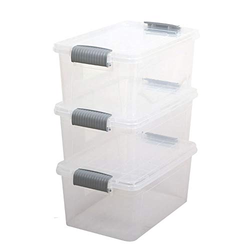 Violet Caja Organizadora Plástico, Set 3 Cajas de Plástico Apilables,17 L, 44x28x19 cm, Almacenamiento, Transparente