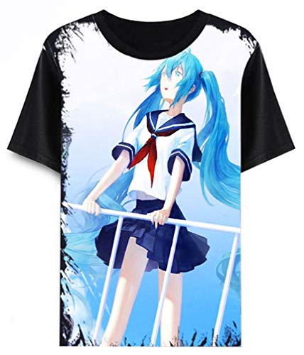 WANHONGYUE Anime Hatsune Miku Vocaloid T-Shirt Cosplay Disfraz Verano Manga Corta tee Top Camisetas Negro 9 M