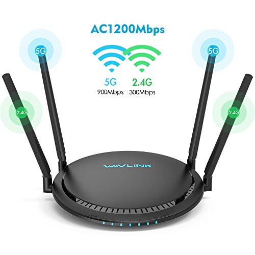 WAVLINK AC1200 Router Dual Banda TouchLink Inalámbrico Wi-Fi Gigabit Ethernet con antena Externa, Extensor de Largo Alcance, 5G 867Mbps + 2.4G 300Mbps, Botón turbo, Gestión Inteligente de Aplicaciones