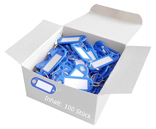 Wedo 262801803 Llavero con anillo de plástico, etiquetas intercambiables, 100 piezas, azul