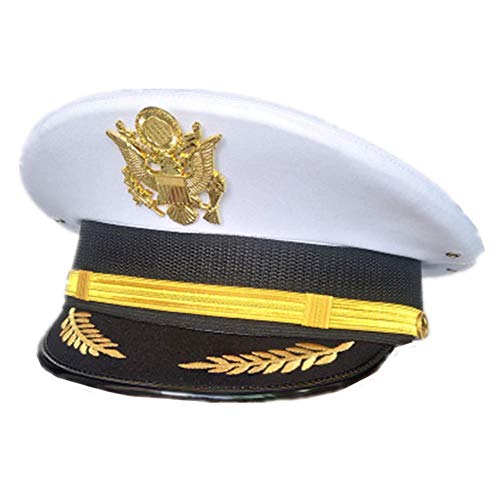 WEIZI Gorra de Oficial del ejército de la Marina de Guerra Blanco capitán Marinero Sombrero de Visera de ala extendida para Fiesta de Cosplay de acción de Flim, 5, L