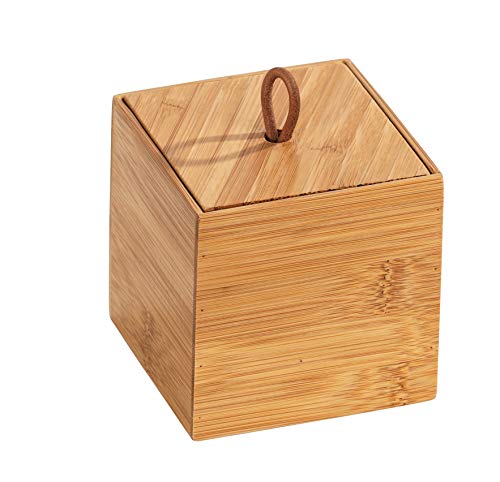 WENKO Box con tapa de bambú Terra S - Caja de almacenaje, cesta para el baño, Bambú, 9 x 9 x 9 cm, natural