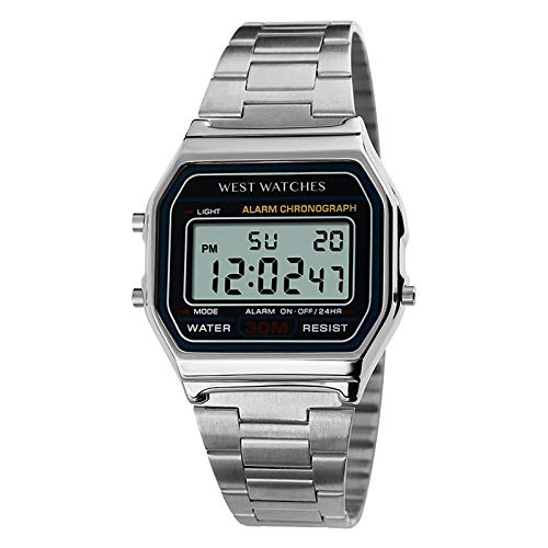West Watch – Original – Reloj Digital – Modelo Cliff – Plata – Fondo en LED – Función de Alarma – Función de cronómetro