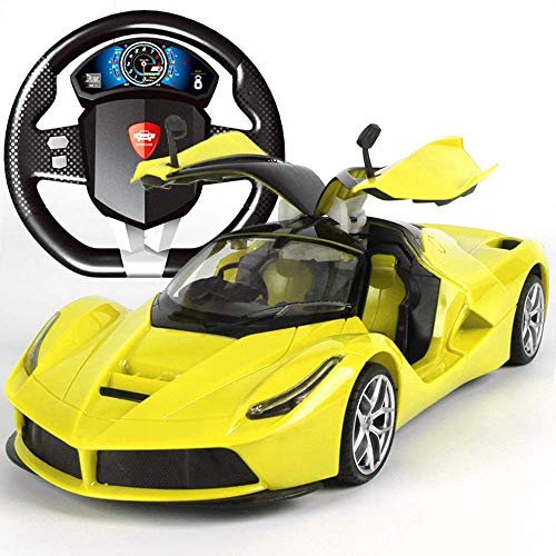 WGFGXQ 1/14 Remote Control Sports Car High Simulation Racing Vehicle Model with Headlight Rechargeable 2.4GHz Radio Control Car Toy for Kids Age 5+ (Color : Yellow, Size : 1 Battery)