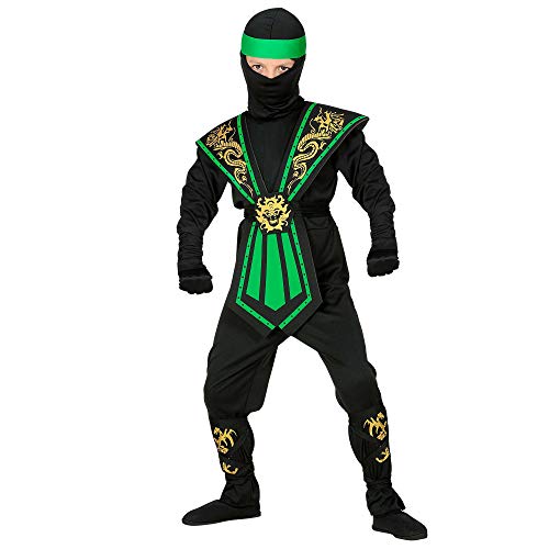 WIDMANN Disfraz infantil de ninja con juego de armas, negro y verde, luchador, guerrero, Japón, fiesta temática, carnaval, 38515