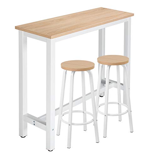 WOLTU Set Mesa de Bar y 2 uds. Taburete de Bar Muebles Cocina Mesa de Bistro Silla de Comedor para Salon Estructura de Metal, MDF 120x40x100cm Roble Claro BT17hei+BH237hei-2 WOLTU Set Mesa de Bar y 2 uds. Taburete de Bar Muebles Cocina Mesa de Bistro Silla de Comedor para Salon Estructura de Metal, MDF 120x40x100cm Roble Claro BT17hei+BH237hei-2