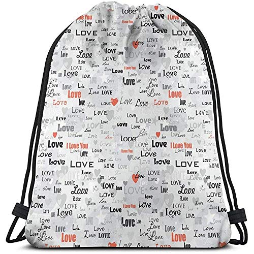 xdbgdfhdhdjdj String Pull Backpack,Drawstring Tote Bags,Draw Cord Bag,Different Stylized I Love You Quotes On Grey Backdrop With Hearts Sport Cinch Pack,Travel Sackpack,Gym Bags