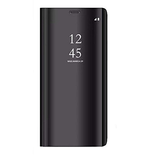Xiaomi Redmi 5 Plus Funda, Flip Tapa Libro Carcasa - Modelo Fecha y Espejo Brillante tirón del Duro Case, Espejo Soporte Flexible Plegable en Reflectante para Xiaomi Redmi 5 Plus Negra (Negro)