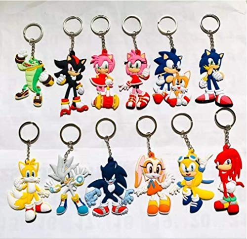 XINBANG Figura Sonic Nuevo 12 unids / Lote Mezcla de Dibujos Animados Sonic PVC Llavero de Doble Cara Mini Figura Colgantes dijes colección Llavero de Juguete 6-8 cm