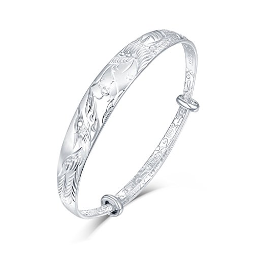 XINGQIANRU Patrón De Dragón Auspicioso De Plata Pura Pulsera Antigua Pulsera De Plata De Apertura De Las Mujeres para Enviar Madre Solo Peso 21 Gramos