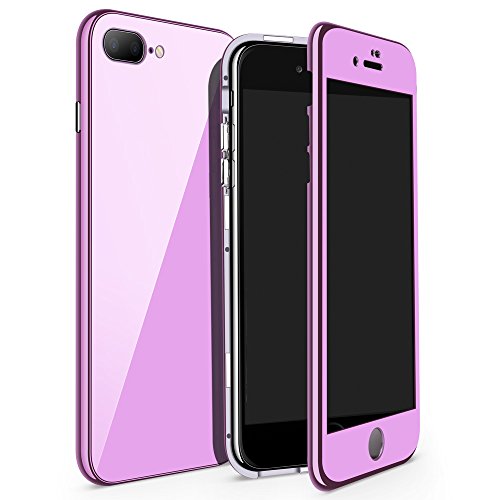 XINYUNEW Funda iPhone 7 Plus,Funda iPhone 8 Plus, 360 Grados Integral +Protector de Pantalla de Vidrio Templado Anti-rasguño Bumper con Magnética Case Cover para iPhone 7/8 Plus Púrpura
