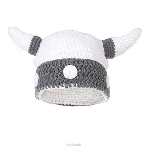Ypser Gorro de punto para bebé adulto Viking Barba Bárbaro Bárbaro Toro Horn Crochet Beanie Cap hecho a mano