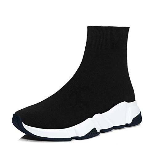 Zapatillas de Deportes Hombre Mujer Respirable Zapatos Deportivos Running Zapatillas para Correr Calcetines Negro Negro/Blanco Zapatos Talla43