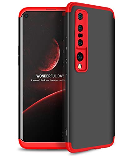 ZSCHAO Funda para Xiaomi Mi 10 Pro 360 Grados Slim Fina Antigolpes +Cristal Templado Carcasa Funda Compatible con Xiaomi Mi 10 Pro Dura rigida Libro Ultrafina Completa Mate Case Cover Negra+Roja