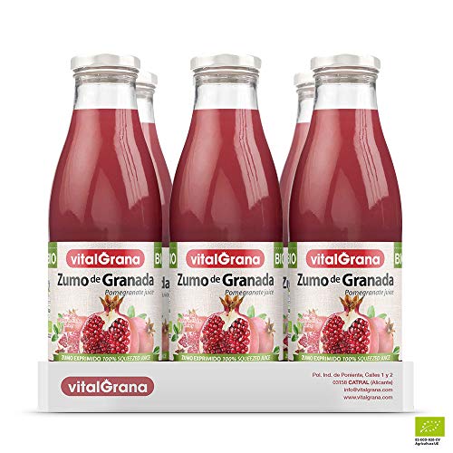 Zumo de Granada Ecológico de Vitalgrana - BIO - 100% Natural - Sin Azúcar Añadido ni Conservantes ni Colorantes - 750ml - 6 unidades Zumo de Granada Ecológico de Vitalgrana - BIO - 100% Natural - Sin Azúcar Añadido ni Conservantes ni Colorantes - 750ml - 6 unidades