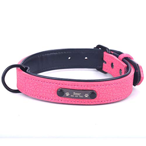 ZYYC Personalized Dog Collars Adjustable Soft Leather Custom Dog Collar ID Tags For Cat Puppy Large Dogs Collar Pet Accessories-Rose Red_XXL Neck 53-62cm