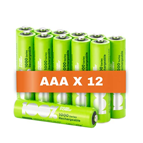 100% PeakPower 12 x Pilas Recargables AAA 1000 Series | Capacidad mínima Garantizada 800 mAh NiMH | Pilas AA Recargables Que Vienen precargadas Listas para Usar | Bajo Nivel de autodescarga