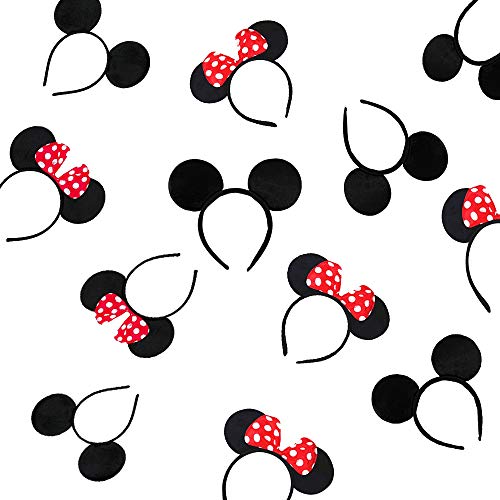 12 Piezas de Orejas de Minnie Mouse, Diadema Para Orejas de Ratón, Para Cumpleaños Baby Shower, Suministros Para Fiesta de Cumpleaños, Fiestas con Amigos, Fiestas de Disfraces (Rojo y Negro)