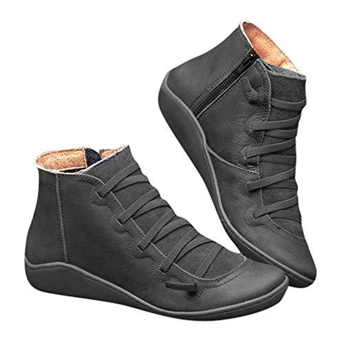 2019 Los Zapatos de Botines Planos para Mujer, Soporte del Arco, Cómodos Botines de Deslizamiento Plano para Mujer, Zapatos Casuales para Mujer Otoño Invierno con Hebilla con Cremallera (37, Negro)