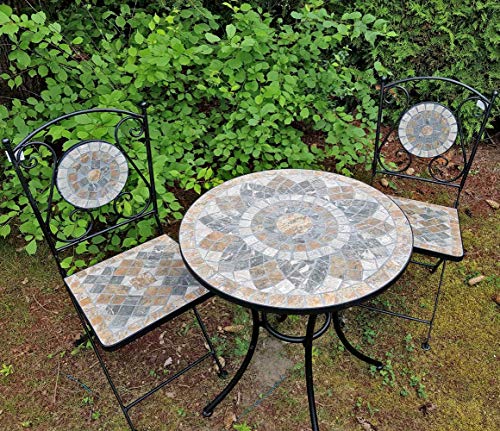 2x sillas y mesa de jardín de mosaico de piedra natural conjunto de muebles de balcón, resistente a las heladas para Interior y Exterior 2x sillas y mesa de jardín de mosaico de piedra natural conjunto de muebles de balcón, resistente a las heladas para Interior y Exterior