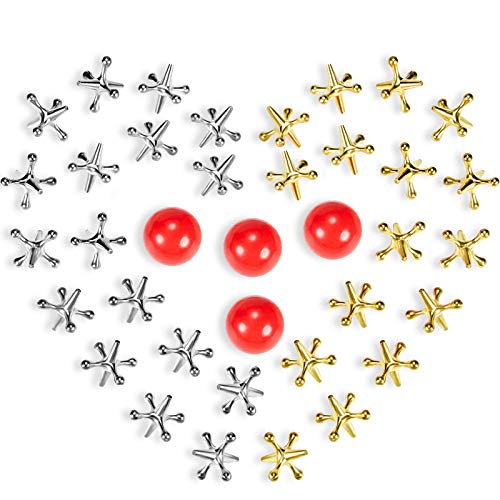 4 Kits de Juguetes de Juego de Jacks, Incluidos 40 Jacks de Metal y 4 Pelotas de Goma Roja con Caja para Niños y Adultos 4 Kits de Juguetes de Juego de Jacks, Incluidos 40 Jacks de Metal y 4 Pelotas de Goma Roja con Caja para Niños y Adultos