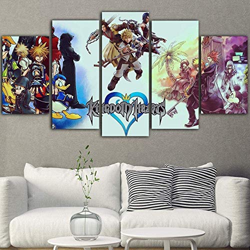 5 impresiones en lienzo 5 piezas de pintura en lienzo Kingdom Hearts Anime Poster Tableau Mural Cartoon Art Print Decoration(size 2)