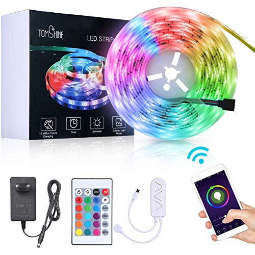 5M WiFi Tiras LED RGB Inteligente,Tomshine 150 LEDs Tiras LED de Luces,Compatible con Alexa y Google Home,Sync con Música,Impermeable IP65,Adaptador 12V,Luces Led Decoracion para el Hogar,Fiestas