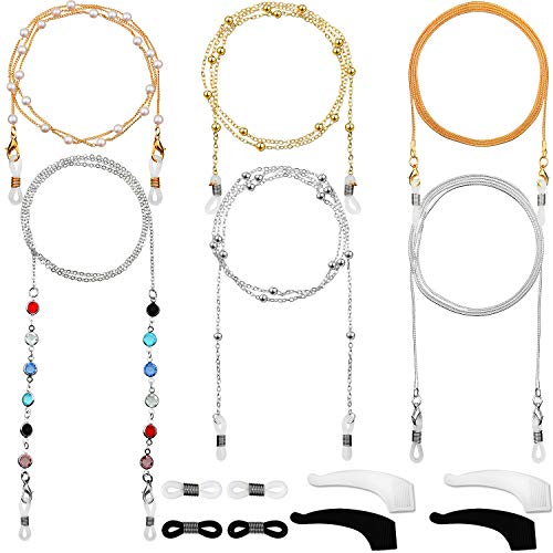6 Piezas Cadena de Gafas Retenedor de Gafas Elegante Cordón Gafas con Abalorios (Dorado, Plateado)