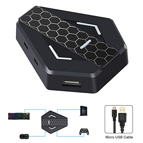 Adaptador de Teclado y Ratón para PS4/Nintendo Switch/Xbox One/PS3, Convertidor de Teclado y Ratón con Luces LED de Respiración Plug and Play Adaptador de Teclado y Ratón para PS4/Nintendo Switch/Xbox One/PS3, Convertidor de Teclado y Ratón con Luces LED de Respiración Plug and Play