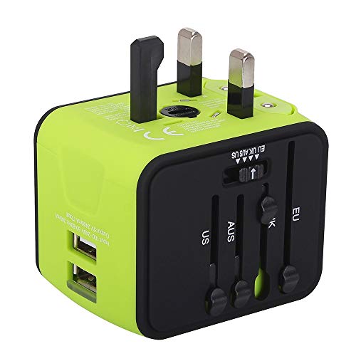 Adaptador de Viaje, Adaptador Enchufe Universal todo en uno Adaptador de Corriente Internacional con Dos USB cubre más de 150 Países Europa,Canadá,México ymás para Dispositivos Android y IOS- Milool