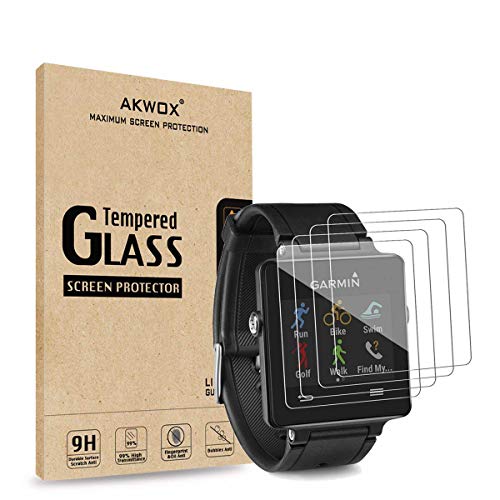 AKWOX [4 Unidades] Protector de Pantalla para Garmin Vivoactive [9H Dureza] Cristal Vidrio Templado para Garmin Vivoactive Cristal Templado
